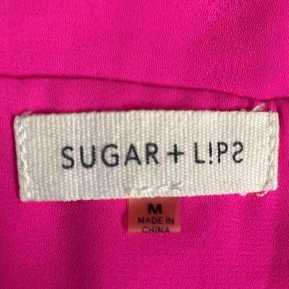 Sugar + Lips Hot Pink Embellished Short Sleeve Tiered Blouse Hot Pink Medium - Picture 7 of 10